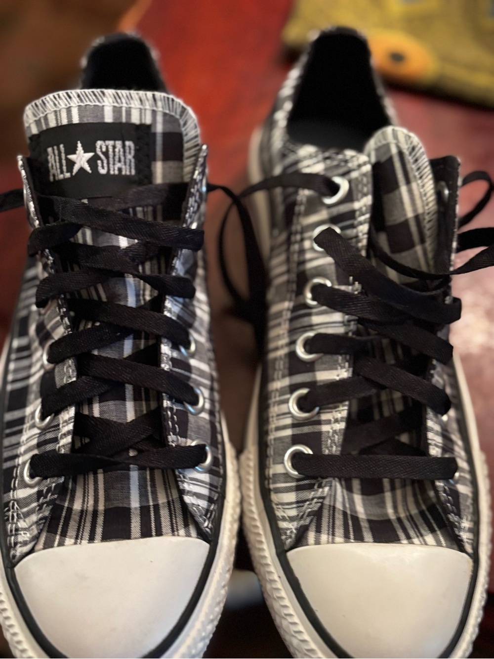 Converse Black and White Plaid Low-Top All Star Sneakers - Picture 6 of 6